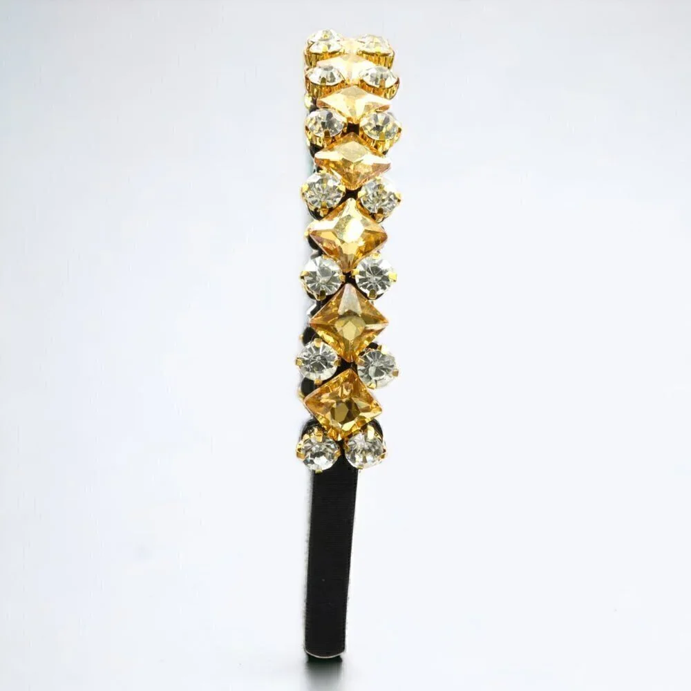 Gold Rhinestone Statement Headband | Velvet Lined